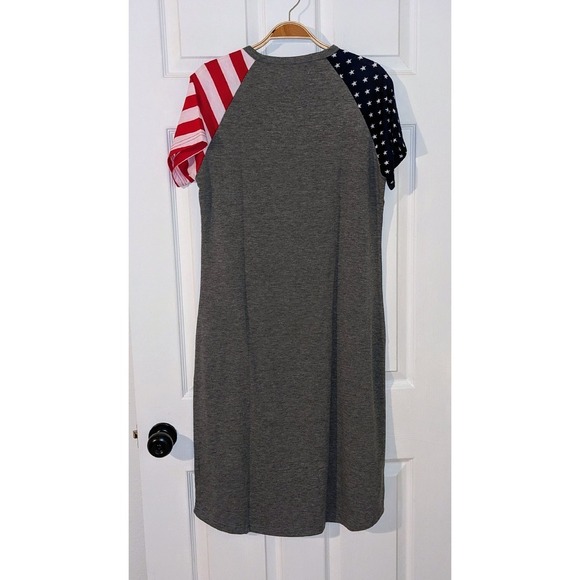 Sign Here Gray Midi Dress Patriotic American Flag Sleeves Women's Size L NWOT - Picture 6 of 9